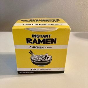 Instant Ramen Crew Socks "Chicken Flavor" 2 Pairs Noodle Ramen Design Size 5-10